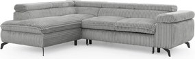 Divano angolare grigio chiaro (con penisola a sinistra/a L) con rivestimento in velluto a coste Marbeya – Ropez