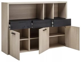 Contromobile da studio 148.8x106.9 con ripiani, ante e cassetti Rovere Elegancia e Nero chalet - DaVinci