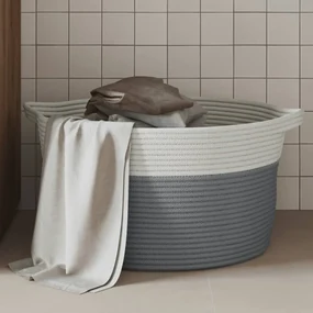 Cestino Portaoggetti Grigio E Bianco Ø40x25 Cm İn Cotone /