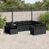 Set Divani da Giardino 10pz con Cuscini in Polyrattan Nero 3267505