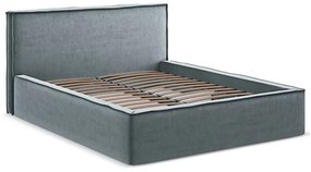 Letto matrimoniale imbottito azzurro con contenitore con griglia 140x200 cm Anani - Makamii