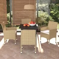 Set Pranzo da Giardino 5 pz con Cuscini in Polyrattan Beige 3094986