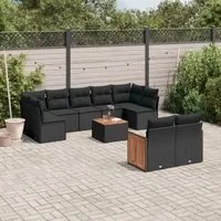 Set Divani da Giardino 10pz con Cuscini in Polyrattan Nero 3260375