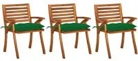 Sedie da Pranzo da Giardino con Cuscini 3 pz Massello di Acacia cod mxl 7081