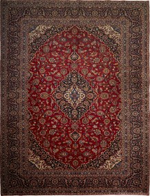 Kashan Tappeto 380 x 290 Blu (Iran) Annodato A Mano