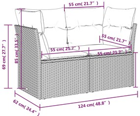 Divano da Giardino con Cuscini a 2 Posti Nero in Polyrattan