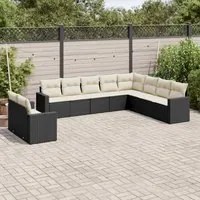 Set Divani da Giardino 10pz con Cuscini in Polyrattan Nero 3219156