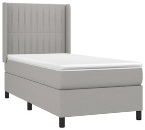 Letto a molle materasso e led grigio chiaro 100x200 cm tessuto