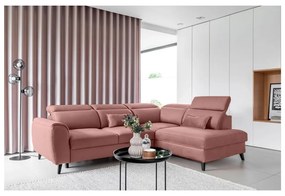 Divano angolare rosa allungabile/con contenitore (con penisola a destra/a L) e rivestimento in velluto Noble – ELTAP