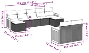 Set divani da giardino 10pz con cuscini in polyrattan nero