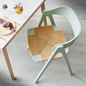 Sedia da pranzo in legno di faggio verde chiaro con seduta in rattan Findahl di Hammel Mette - Hammel Furniture