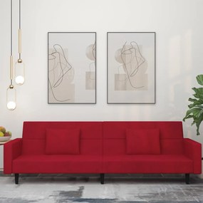 Divano Letto A 2 Posti Con 2 Cuscini Rosso Vino İn Velluto /