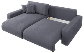Divano letto angolare in velluto a coste grigio scuro (penisola variabile) Sara - Ropez