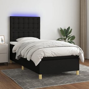 Letto A Molle Con Materasso E Led Nero 80x200 Cm İn Tessuto /