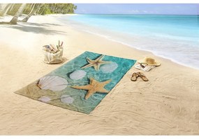 Telo mare blu/beige in velluto 100x180 cm Beachvibe – Good Morning