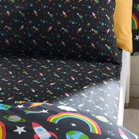 Lenzuolo con angoli per bambini nero per letto singolo 90x190 cm Rainbow Rockets – Catherine Lansfield