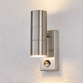 Lindby applique da esterno Eyrin, altezza 22 cm, acciaio inox, sensore EYRIN Lindby, dimmerabile, Alluminio / Grigio / Zincato, Acciaio Inox, Moderno