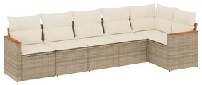 Set Divano da Giardino 6 pz con Cuscini Beige in Polyrattan