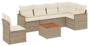 Set divani da giardino 7 pz con cuscini beige in polyrattan