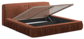 Letto matrimoniale imbottito color terracotta con contenitore e rete inclusi 180x200 cm Keoni – Makamii