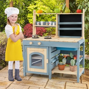 Costway Cucina da gioco 2 in 1 per esterni con rubinetto lavandino rimovibile cesti metallici borsa riporre, Negozio alimentari lavagna set gioco fango per bambini 3-8 anni