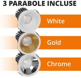 Faro da Incasso 18W Foro Ø90mm Bianco IP40 CCT BRIDGELUX LED 3 Parabole Colore Bianco Variabile CCT