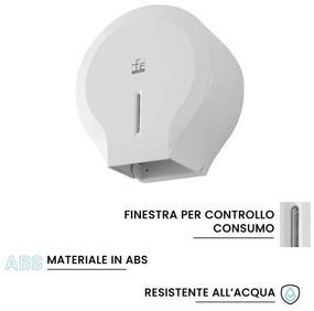 Distributore di carta igienica a rotoli fino a 300 mt in ABS bianco