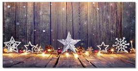 Quadro su vetro acrilico Ornamenti di stelle di Natale con luce di Natale 100x50 cm