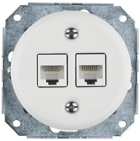 Bohemia-Design - Presa Ethernet in porcellana stile retrò senza cornice, 2x CAT.5E, bianca