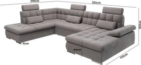 Divano angolare grigio allungabile e con contenitore (con penisola a sinistra/a U) Merkur – Ropez