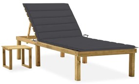 Lettino Da Giardino Con Tavolino Cuscino Legno Pino Impregnato /