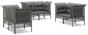 Set Divani da Giardino 6 pz con Cuscini in Polyrattan Grigio