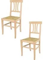 Set 2 sedie Artemisia Tommychairs, struttura in legno di faggio levigato, non trattato, 100% naturale e seduta in paglia