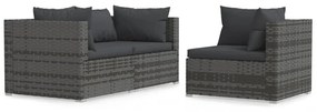 Set divani da giardino 3 pz con cuscini in polyrattan grigio