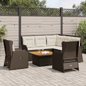 Set divani da giardino 5 pz con cuscini marrone in polyrattan