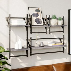 Set Mensole Parete Con Aste 4pz Grigio Sonoma Legno Multistrato /