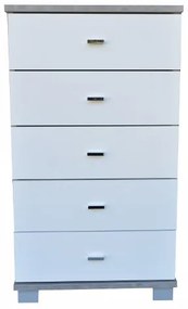 Cassettiera in legno 53x35xH94 cm a 5 cassetti Bianco/Cemento