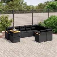 Set Divani da Giardino 10pz con Cuscini in Polyrattan Nero 3273239