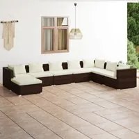 Set Divani da Giardino 8 pz con Cuscini in Polyrattan Marrone 3101858