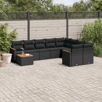 Set Divani da Giardino 10pz con Cuscini in Polyrattan Nero 3226314