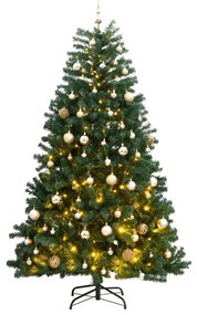 Albero Natale Incernierato con LED e Palline, Albero Natale Incernierato con 300 LED e Palline 180 cm V