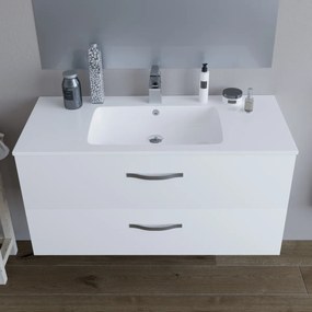 Mobile bagno LINDA100 Bianco semilucido 8210 con lavabo e specchio - SENZA LUCE LED