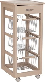 Carrello cucina SLIM in legno di faggio 3 cesti e 1 cassetto Tortora