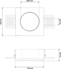 Portafaretto Quadrato 100x100 mm GU10 in Gesso Pitturabile Curvo