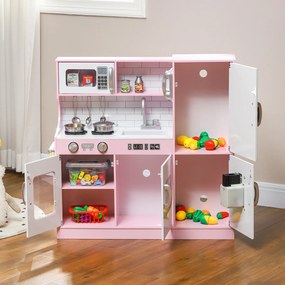 Cucina Giocattolo per Bambini 3-8 Anni con Fornelli Microonde Lavandino in Legno Rosa...