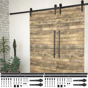 Kit Di Binari Per Porte Scorrevoli 2 Pz 200 Cm Acciaio Nero /