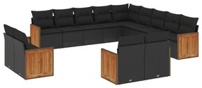 Set Divani da Giardino 13pz con Cuscini Nero in Polyrattan