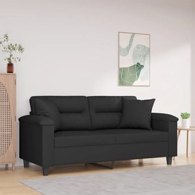 Divano A 2 Posti Con Cuscini Nero 140 Cm Tessuto Microfibra /
