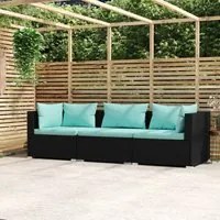 Divano a 3 Posti con Cuscini in Polyrattan Nero 317533