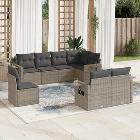 Set divano da giardino 8 pz con cuscini grigio in polyrattan